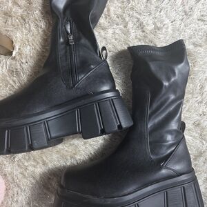 EGO Black Chunky Platform Mid-Calf Combat Boots